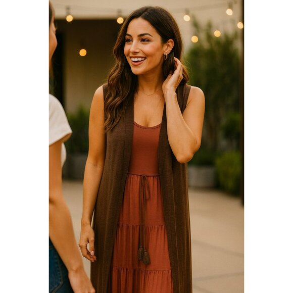 Peruvian Connection Sleeveless Long Duster Womens L Brown 100% Pima Cotton - Picture 11 of 11